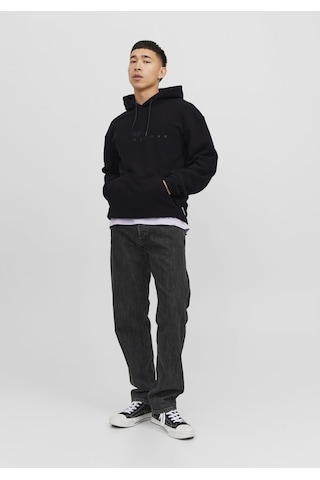 Jack & Jones Göğüs Baskılı Kapüşonlu Sweatshirt - Silverlake 12242470 Black Siyah