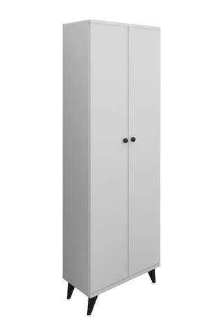 Simple Çok Amaçlı Dolap 5 Raflı 2 Kapaklı 60x30x176 Beyaz Beyaz