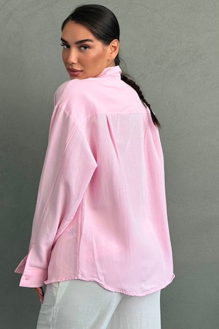 Madmext Pembe Keten Kadın Gömlek Mg2797