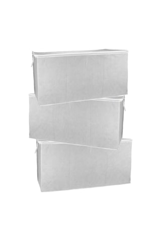 3 Lü Mega Boy Yorgan Hurcu Set, Yorgan Yastık Battaniye Kıyafet Çamaşır Düzenleyici 80x60cm 3 Adet Beyaz - Gri