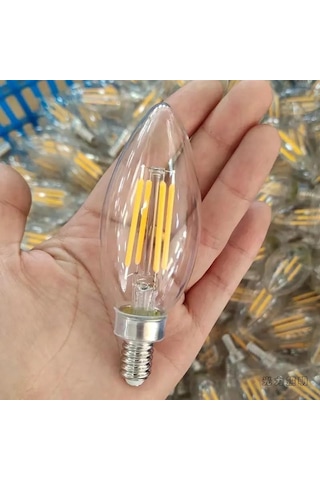 Amberled 10 Adet Buji Ampul 4w Şeffaf Filament Rustik Led Ampul E14 Duy, 3200k Günışığı Işık - Cata - Avize Ampulü