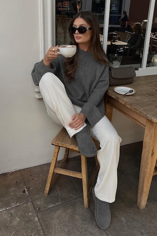 Madmext Madmext Bisiklet Yaka Oversize Triko Kadın Kazak MG1972 Antrasit