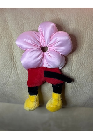 Mickeyy Mouse Figürlü Saten Puantiyeli Scrunchie Simit Toka - Çılgın Topuz Tokası Açık Pembe