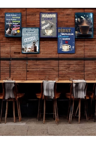 5 Parça 14cmx20cm Dekoratif Mdf Tablo, Kahve Köşesi Tabloları, Duvar Tabloları, Cafe Tabloları, Çerçeve Görünümlü Dekoratif Hediyelik