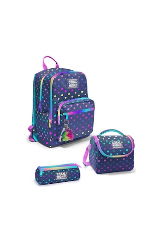 Coral High Lacivert Renkli Puantiyeli 3 Lü Okul Çanta Seti Set0123672 Lacivert