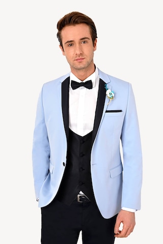 Ysf Erkek Açık Mavi Slim Fit Mono Yaka Yelekli Damatlık