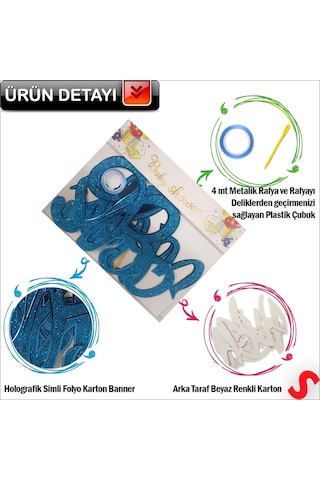 Baby Shower Simli Folyo Karton Banner, 90 Cm - Mavi Diğer