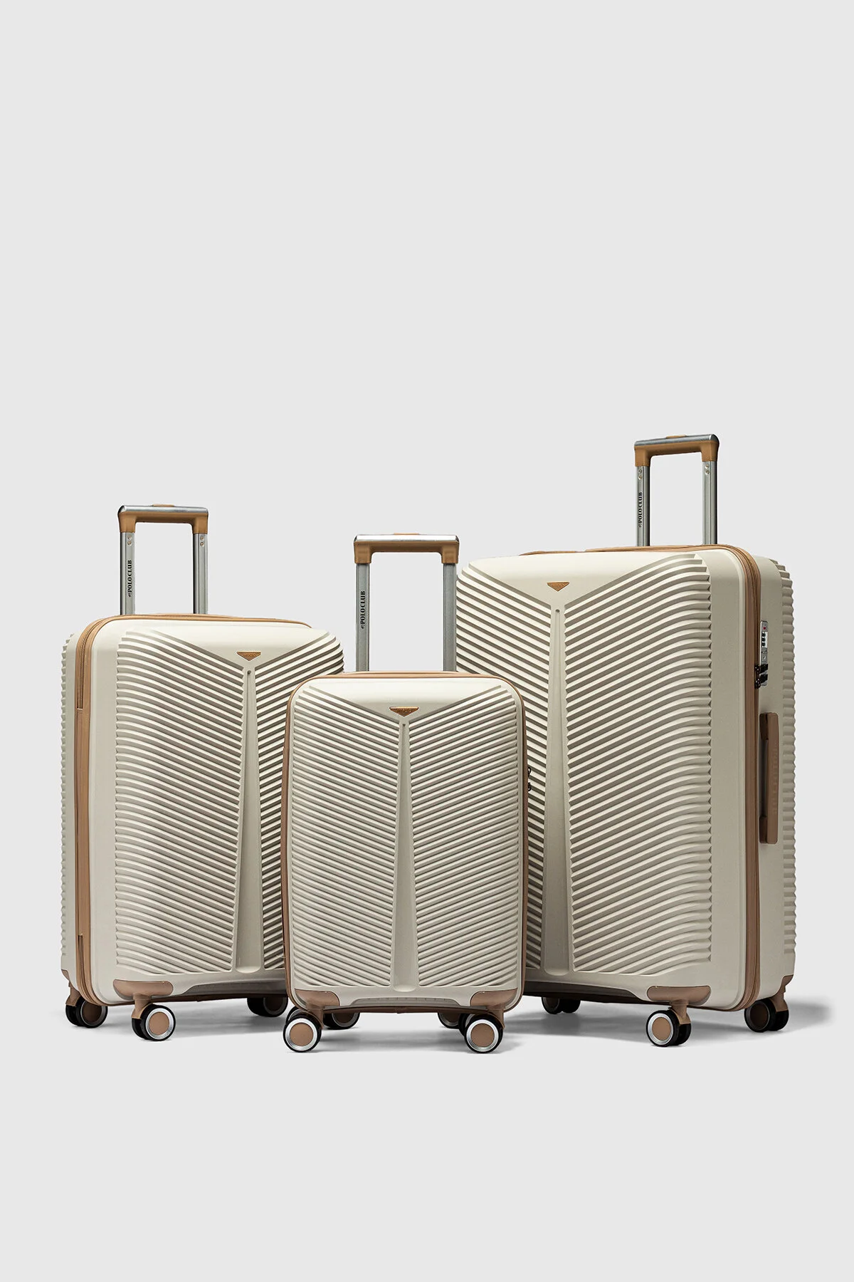 My-pp Bilbao Tekerlekli Kırılmaz Valiz 3'lü Set Bavul Ekru Kemik Şambapnya Ekru
