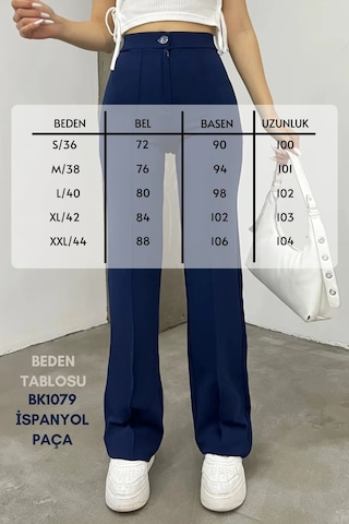 Balenbi Kadın Yüksek Bel Toparlayıcı Ispanyol Paça Palazzo Pantolon 1079 Lacivert