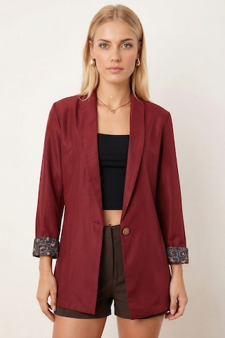 Armonika Kadın Bordo Kol İçi Leopar Desenli Tek Düğmeli Ceket Arm-26k001088