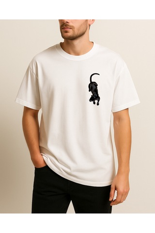 Hugo Boss Etnik Puma Baskılı T-shirt Beyaz
