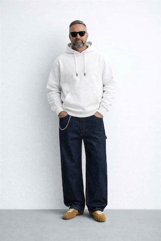 İçi Polarlı Kapşonlu Erkek Sweatshirt Hoodie Beyaz