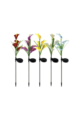 Cbtx Bahçe Aydınlatma 3pcs Simüle Calla Zambak Çiçeği 5 Kafa Güneş Enerjili Dış Mekan Ip65 Su Geçirmez Led Dekoratif Çim Lambası, Renkli Işık Kırmızı