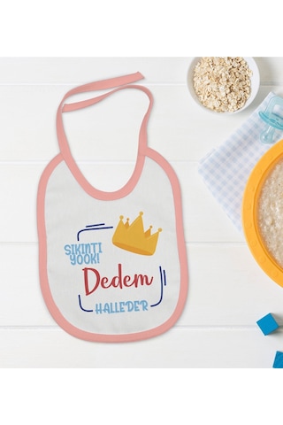 Bk Kids Dedem Halleder Tasarımlı Pembe Bebek Mama Önlüğü Pembe