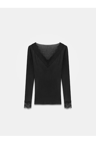 Dilvin 32311 Dantelli Kaşmir Bluz-siyah Siyah