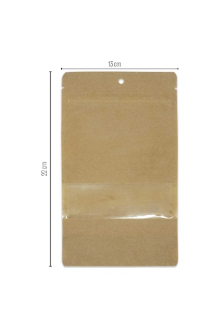 13X22.5X7 Kraft Pencereli Kilitli Doypack 50 Adet