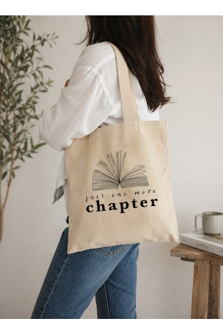 Lunora-collection Just One More Chapter Baskılı Kanvas Bez Çanta Ham Renk
