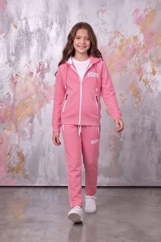 Pina Kids Kız Çocuk Atheletic Reglan Kol Kapüşonlu Düz Paça Dalgıç Kumaş Eşofman Takımı Esf7018 Pembe