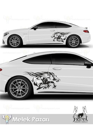 150x75cm-At Araba Arka Çamurluk Sticker, Koşan At Araba Yan Kapı