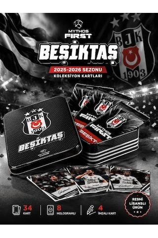 Mythos First Beşiktaş 2025-2026 Sezonu Koleksiyon Kartları Metal Kutu 34 Kart Resmi Lisanslı