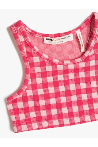 Koton Crop Atlet Kolsuz Yuvarlak Yaka Pamuk Karışımlı Fuşya Ekose 3skg30068ak Fuşya Ekoseli