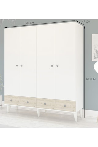 Metalia Gm812 Delüx 4 Kapılı 2 Çekmeceli Düğme Kulplu Gardrop Dolap