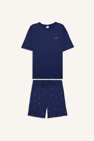 Defacto %100 Pamuk New Regular Fıt Kısa Kollu 2li İndigo Şortlu Pijama Takımı I0686ax26hsın42 İndigo-ın42