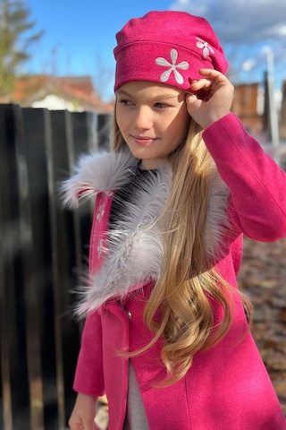 Riccotarz Kız Çocuk Yakası Kürk Ve Yonca Detaylı Etekli Fuşya Kaşe Fuşya