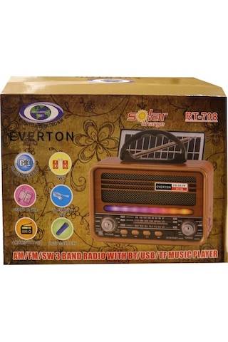 Everton Rt-708 Bluetooth Fm-usb-tf-aux Solarlı Şarjlı Nostaljik Radyo