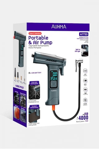 Araba Hava Pompası 4 Ü 1 Arada: Kompresör + Cam Kırıcı + Kemer Kesici + Led Işık Şarjlı 4000mah Araç