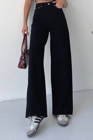 Balenbi Kadın Yüksek Bel Jean Salaş Kesim Extra Wide Leg Kot Pantolon 1240 - Premium Seri Siyah 2300