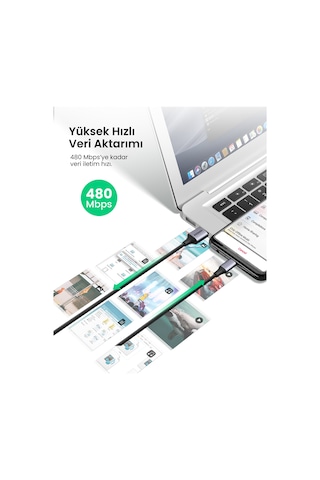 Ugreen Usb 2.0 A To Micro Usb Örgülü Hızlı Şarj Kablosu, 1m, Siyah, 60146