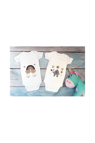 Babylimon Özel Tasarım Lisanslı Boho Baby Ikili Bebek Body Beyaz 2li Anne Baba Bebek Badi Zıbın Beyaz - 567126227 Beyaz
