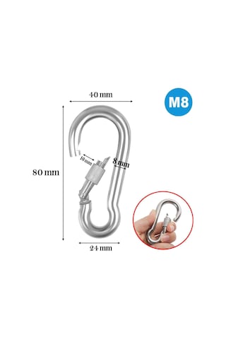 Badem10 Karabina Kilitli 8 Mm Yaylı Kanca Paslanmaz Çelik Kilit Tırmanma Olta Kamp Ekipmanları Hamak Anahtar Askı K