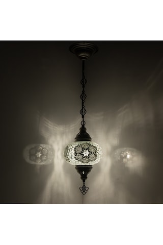 Dekoratif Osmanlı Fas Lambası Mozaik Avize Tekli Sarkıt Renkli