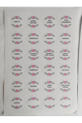 48 Adet 4 Cm Çiçekli Baharat Isimleri Baskılı Mat Etiket Sticker - 2