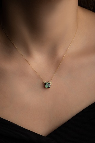 Created Tourmaline Taşlı Clarit Serisi 14 Ayar Sarı Altın Kolye