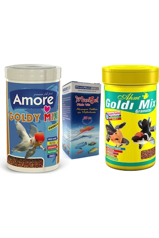 Amore ve AHM Goldy Mix 1000ml Japon Balık Yemi, Vitamin