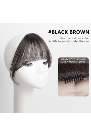 Sahte Patlama Tapınaklarla Saç Uzatma - Doğal Günlük Görünüm İçin Wispy Fringe Clip -on Light Brown