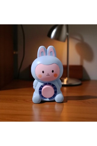 Masa Üstü Vantilatör Mini Tavşan Fan Vantilatör Usb Şarjlı Işıklı Mavi Pembe