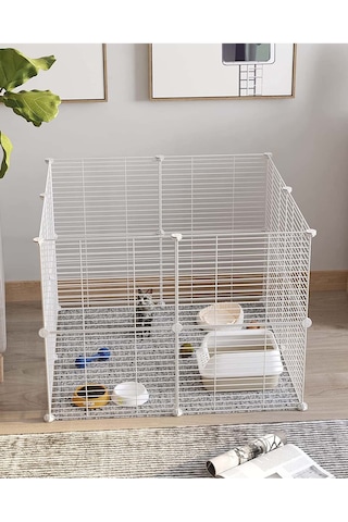 Hodbehod 16 Panel Beyaz Hayvan Oyun Kafesi Portatif Modüler Kedi Kuş Evcil Hayvan