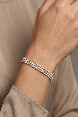 Valmont Accessories 16+2 Cm Ayarlanabilir Taşlı Altın Sarısı Işıltılı 3 Sıra Su Yolu Kadın Bileklik