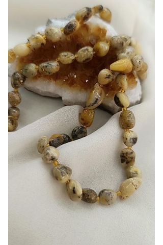 Kolye Damla Kehribar Amber Doğaltaş Yetişkin Kolyesi Kahverengi
