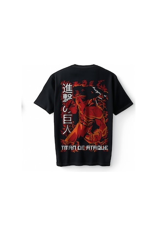 Bumeta Titan Of Attack Anime Dev Savaşçı Oversize Unisex Tişört T-shirt Siyah