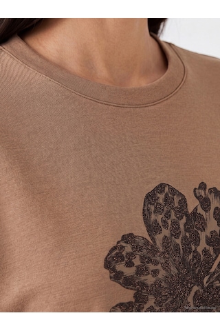 Lcw Everyday Kahverengi Çiçekli Oversize Soft Touch Kadın Tunik