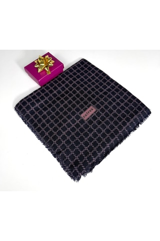 Eripek Desenli Flamalı Keten Eşarp- 06112 Lacivert