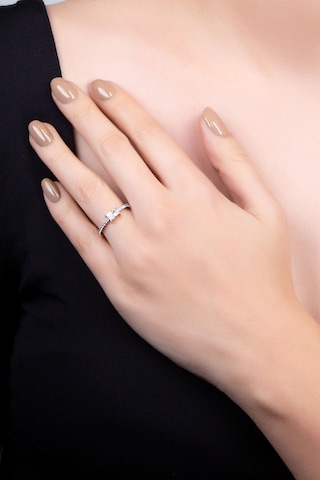 14 Ayar Beyaz Altın Premium Created 1.10 Ct Effect Baget Taşlı Yüzük