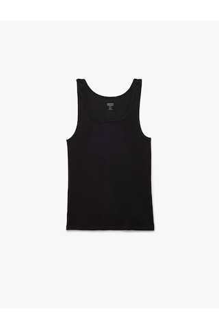 Koton Bisiklet Yaka Kolsuz Slim Fit Ribanalı Pamuklu Atlet Siyah 7wlm20001mk