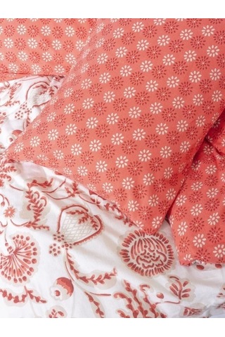 Cotton Box Flanel Nevresim Takımı Çift Kişilik Flowerland Kırmızı