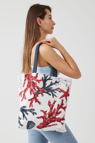 Ays Home Mercan Desen Bez Alışveriş Plaj Omuz Çantası Krem